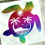 Rainbow Turtle with Palm Trees Decal