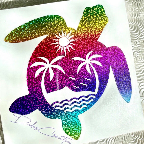 Rainbow Turtle with Palm Trees Decal