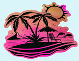 Sunset at Beach Vinyl Sticker Salt Sea Beach Life Ocean Palm Trees