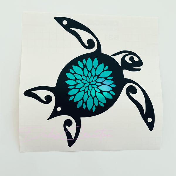 Turtle with Turquoise  Flower Decal.